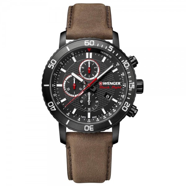 WENGER Roadster Black Night Chrono 01.1843.107 Brown Leather Strap