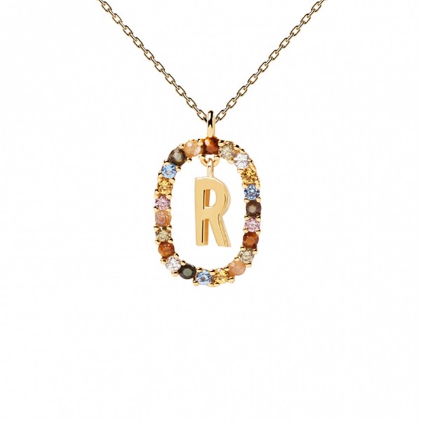 PDPAOLA Necklace Letters 2021 Crystals - Mother of Pearl - Gemstone | Silver 925° Gold Plated 18K CO01-277-U