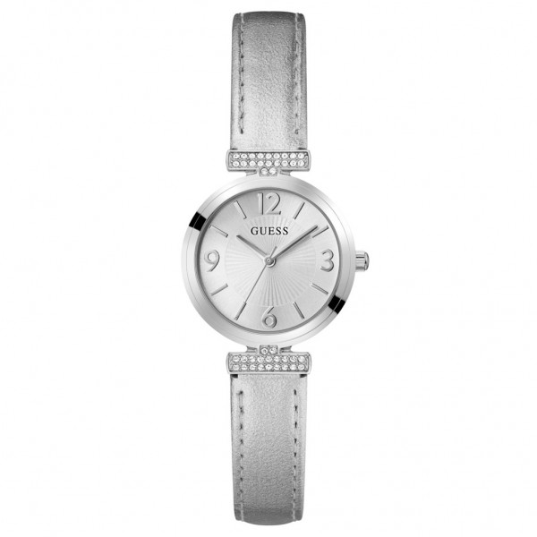GUESS Array GW0614L1 Crystals Silver Leather Strap