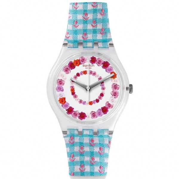 SWATCH Roses4U Love GZ291 Multicolor Fabric and Leather Strap