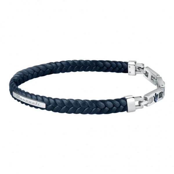 MASERATI Bracelet JM222AVE04 | Silver Stainless Steel - Blue Leather