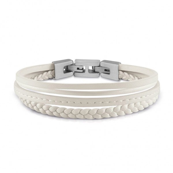 GUESS Bracelet Malibu | Silver Stainless Steel - White Leather JUMB01345JWSTWIT/U