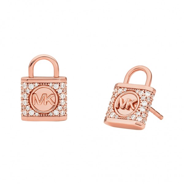 MICHAEL KORS Earring Premium Sterling Pave Lock Zircons | Rose Gold Plated MKC1628AN791