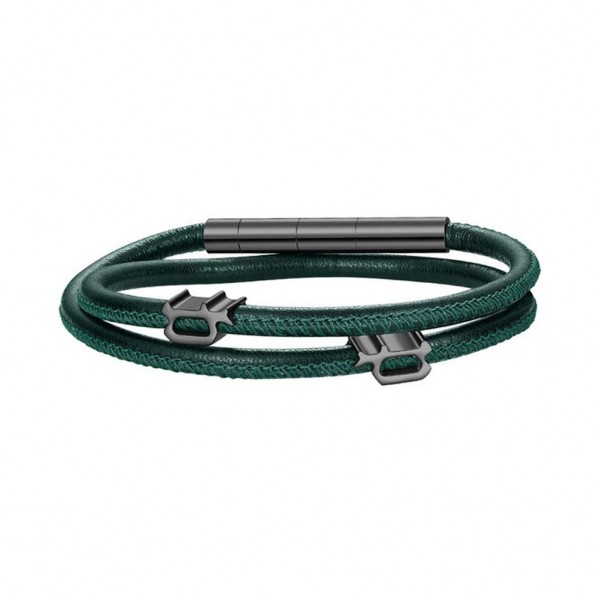 POLICE Bracelet Pipe | Green Leather - Silver Stainless Steel PEAGB0012102