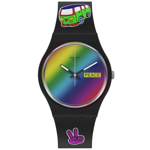 SWATCH Go With The 'Bow SO31B101 Bioceramic Case-Black Silicone Strap