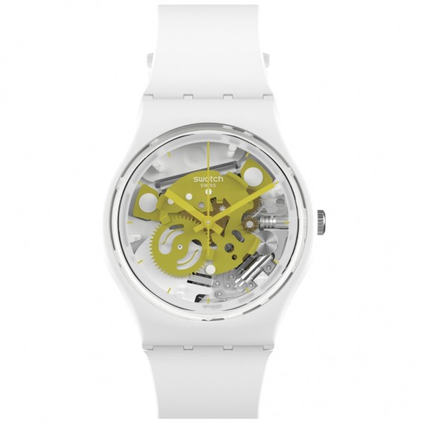 SWATCH Time To Yellow Small SO31W105 Bioceramic Case-White BioSourced Material Strap