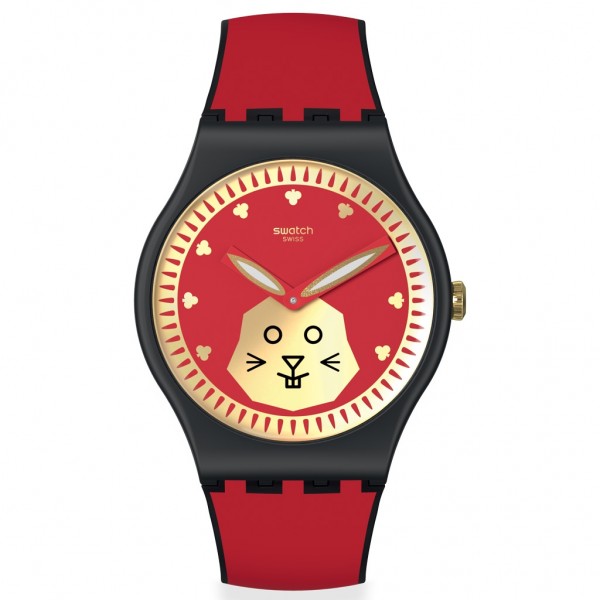 SWATCH Year Of The Rabbit SO32Z107 Bioceramic Case-Red Silicone Strap Special Edition