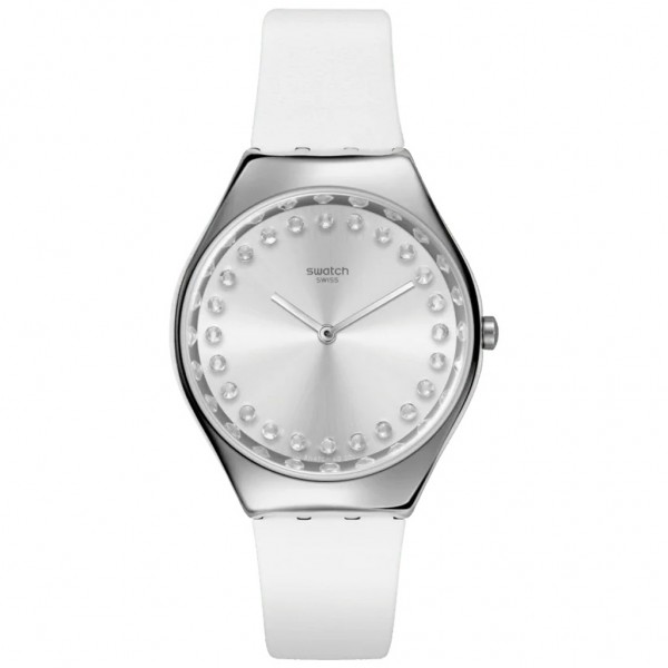 SWATCH Bright Blaze SYXS143 Crystals White Leather Strap