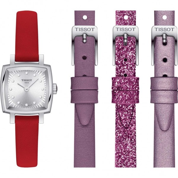TISSOT T-Lady Lovely Square Valentines Diamonds Red Leather Strap Gift Set T0581091603600