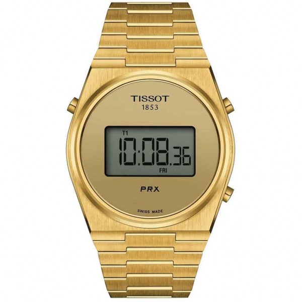 TISSOT T-Classic PRX Digital Dual Time Gold Stainless Steel Bracelet T1374633302000