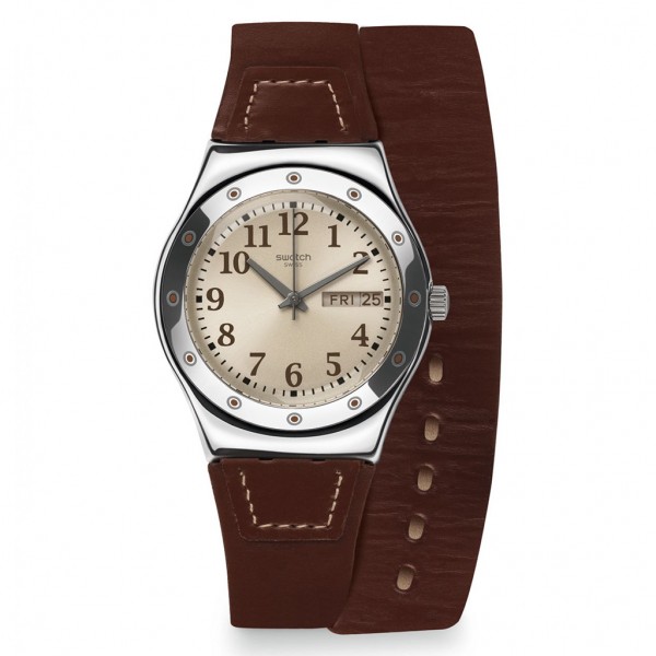 SWATCH Doublewrap YLS712 Brown Leather Strap