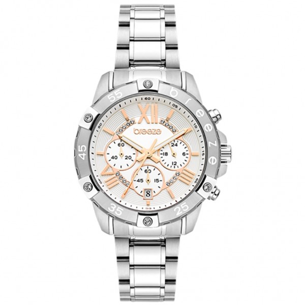 BREEZE Spectacolo 612441.1 Crystals Chrono Silver Stainless Steel Bracelet