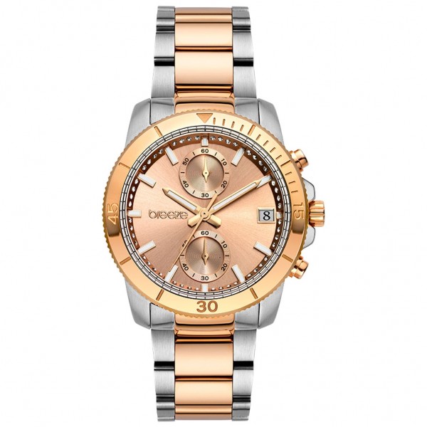 BREEZE Sparkly 712391.4 Crystals Chrono Two Tone Stainless Steel Bracelet