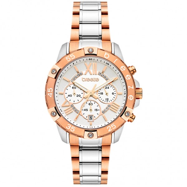 BREEZE Spectacolo 712441.1 Crystals Chrono Two Tone Stainless Steel Bracelet