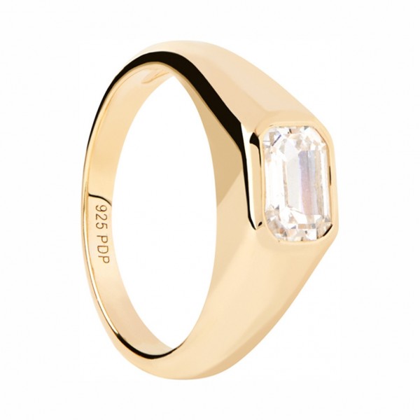 PDPAOLA Ring Essentials Octagon Shimmer Stamp Zircons | Silver 925° Gold Plated 18K AN01-985-18