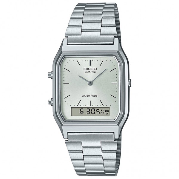 CASIO Vintage AQ-230A-7AMQYES Dual Time Silver Stainless Steel Bracelet
