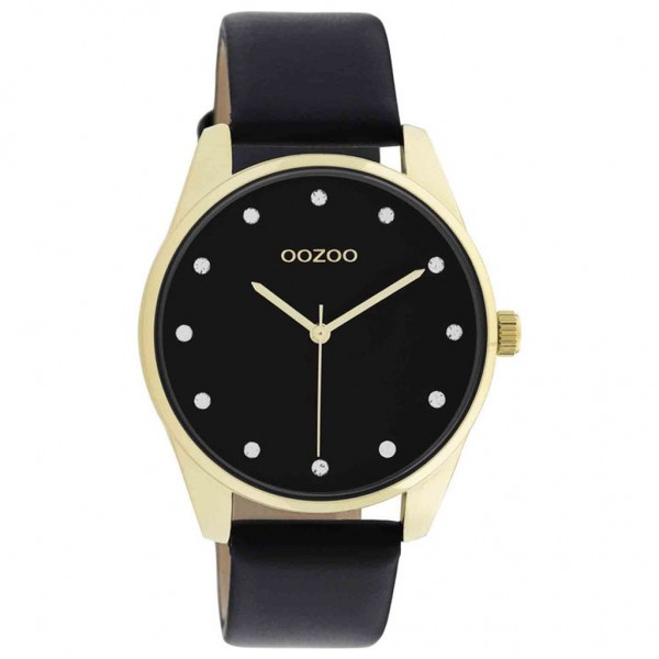 OOZOO Timepieces C11049 Crystals Black Leather Strap