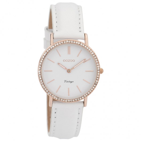 OOZOO Vintage C9320 Crystals White Leather Strap