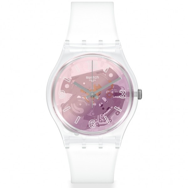 SWATCH Pink Disco Fever GE290 White Silicone Strap