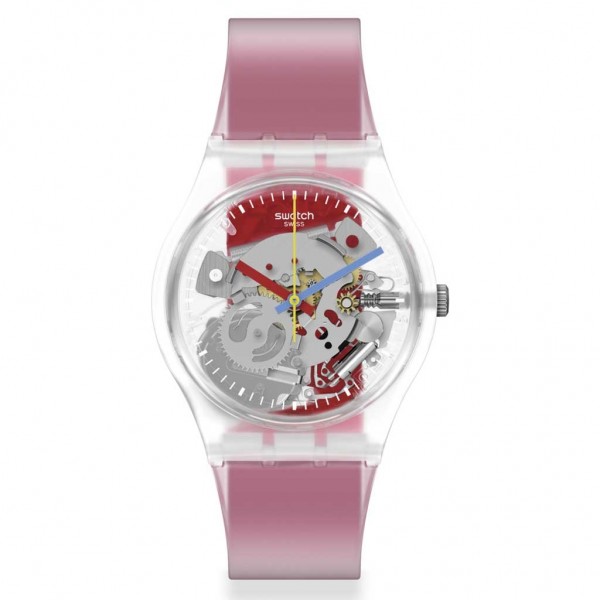 SWATCH Clearly Red Striped GE292 Red Silicone Strap