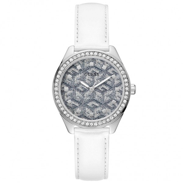 GUESS G Gloss GW0608L1 Crystals White Leather Strap