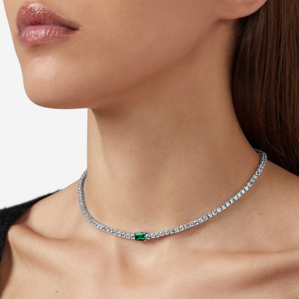 CHIARA FERRAGNI Necklace Emerald Crystals | Silver Metal J19AWJ13