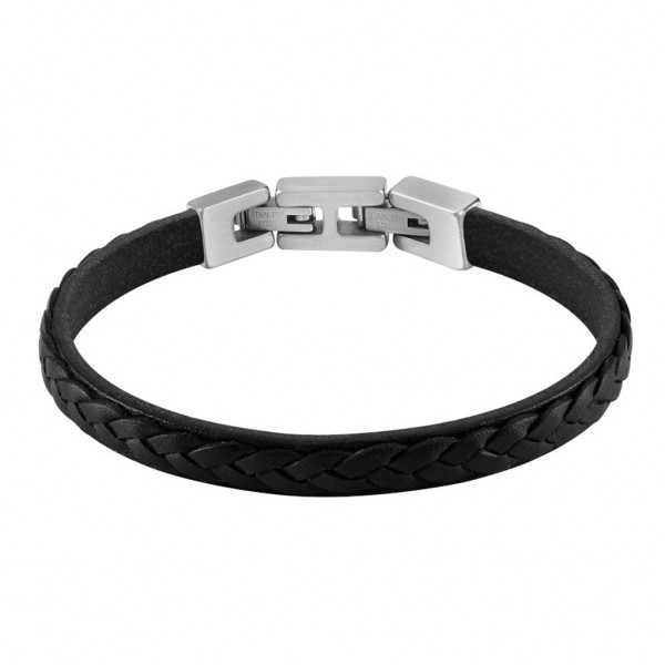 GUESS Bracelet Tucson | Black Leather - Silver Stainless Steel JUMB02143JWSTBKT-U