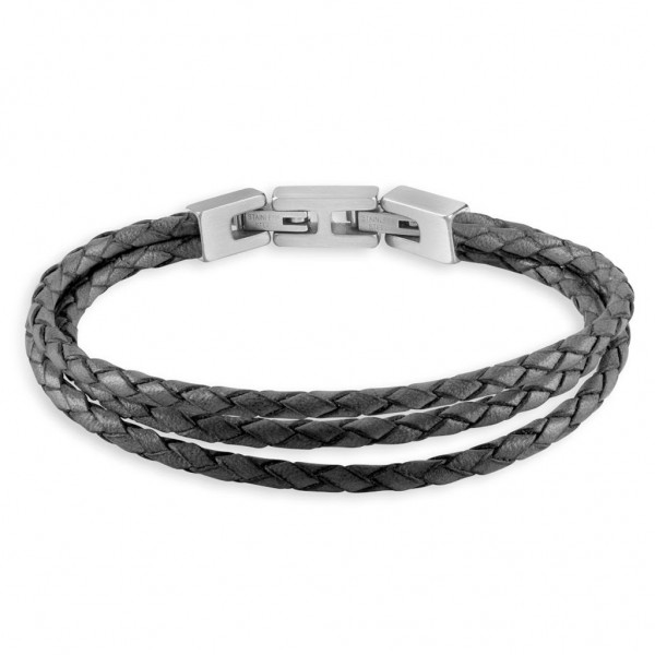 GUESS Bracelet Alameda | Grey Leather - Silver Stainless Steel JUMB02147JWSTGRT-U