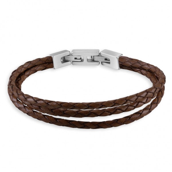 GUESS Bracelet Alameda | Brown Leather - Silver Stainless Steel JUMB02147JWSTTMT-U