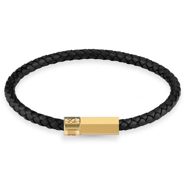 GUESS Bracelet Blackjack | Black Leather - Gold Stainless Steel JUXB03240JWYGBKL