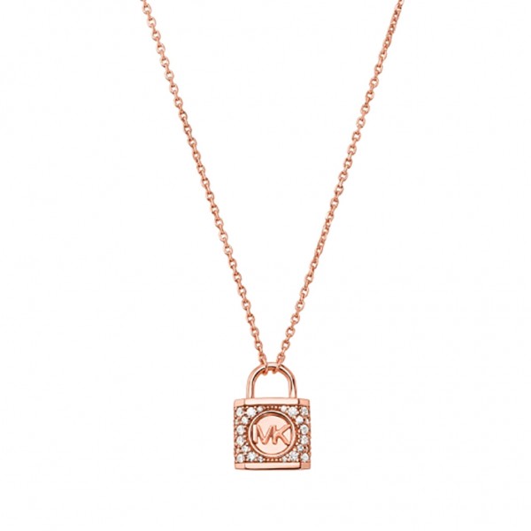 MICHAEL KORS Necklace Premium Pave Lock Zircons | Rose Gold Plated 14K MKC1629AN791
