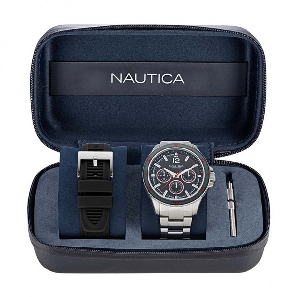 NAUTICA NCT Windrose NAPWRS406 Multifunction Recycled Silver Stainless Steel Bracelet Box Set