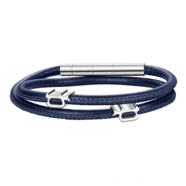 POLICE Bracelet Pipe | Blue Leather - Silver Stainless Steel PEAGB0012101
