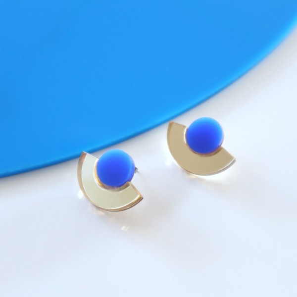 THINK+MAKE Handmade Earing Two Tone Plexiglass-Hypoallergenic Steel | Semicircles Blue