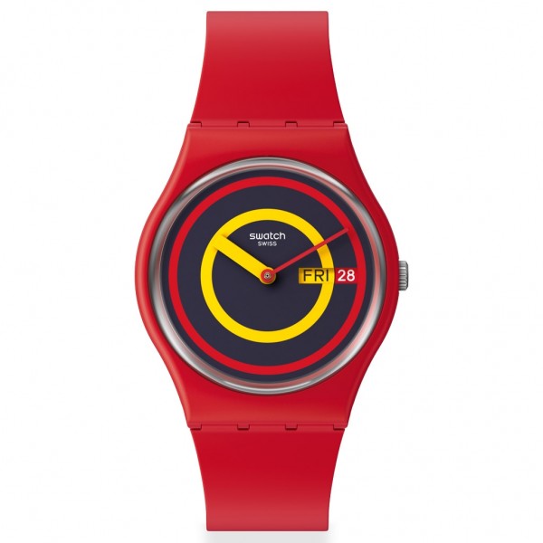 SWATCH Concenrtric Red SO28R702 Bioceramic Case-Red Silicone Strap