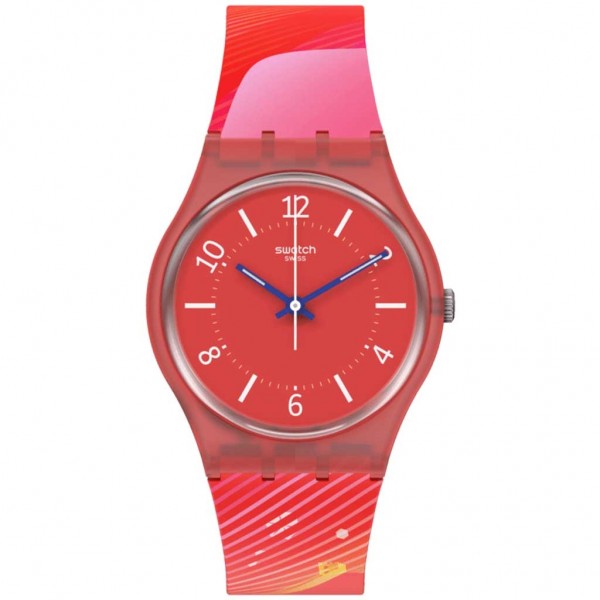 SWATCH Charm Of Calligraphy SO28Z105 Bioceramic Case-Red Silicone Strap