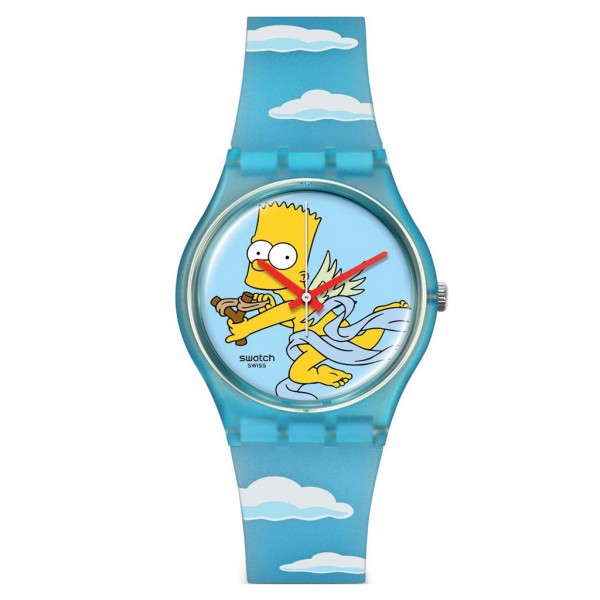 SWATCH Angel Bart Valentine's Day Simpsons SO28Z115 Bioceramic Case-Blue Silicone Strap