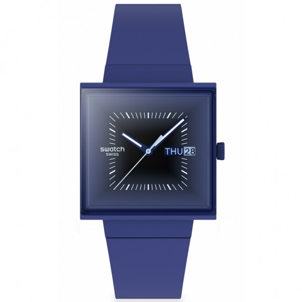SWATCH Squarely Blacklight SO34N700 Blue Silicone Strap