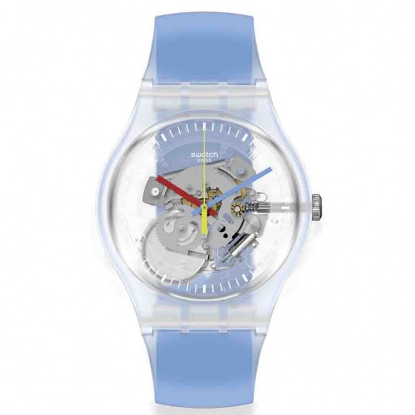 SWATCH Clearly Blue Striped SUOK156 Blue Silicone Strap