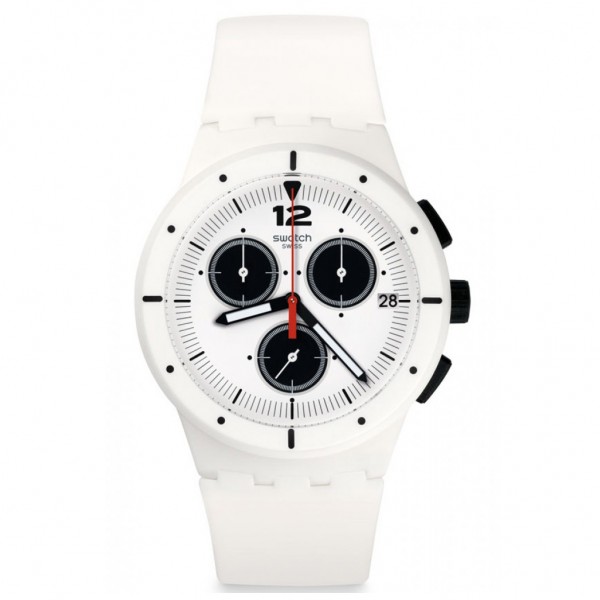 SWATCH Why Again SUSW406 Chronograph White Rubber Strap