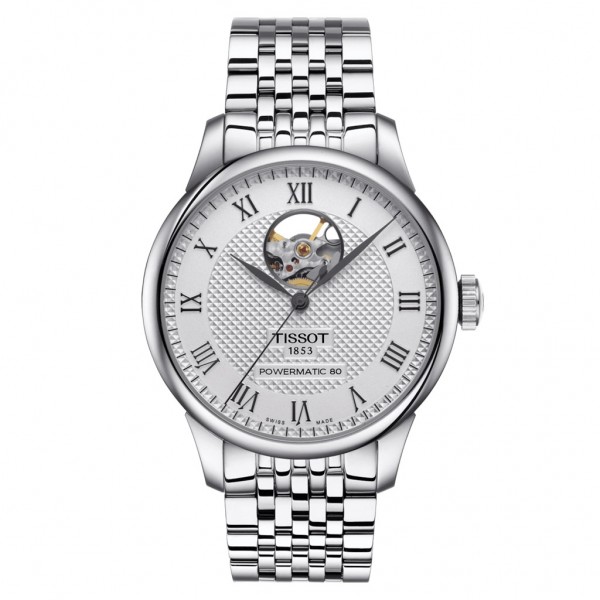 TISSOT T-Classic Le Locle Powermatic 80 Open Heart Automatic Silver Stainless Steel Bracelet T0064071103302