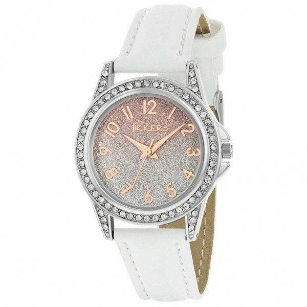 TIKKERS Girls TK0190 Crystals White Leather Strap