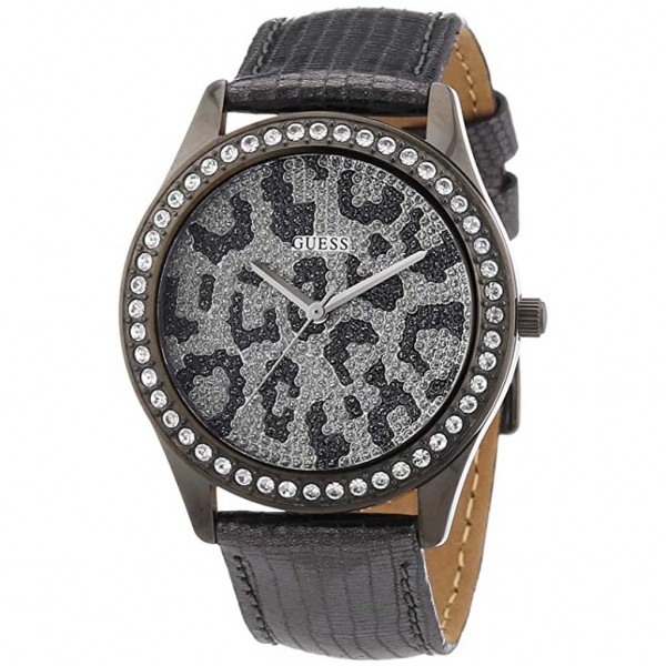 GUESS Time To Give W10239L1 Crystals Grey Leather Strap