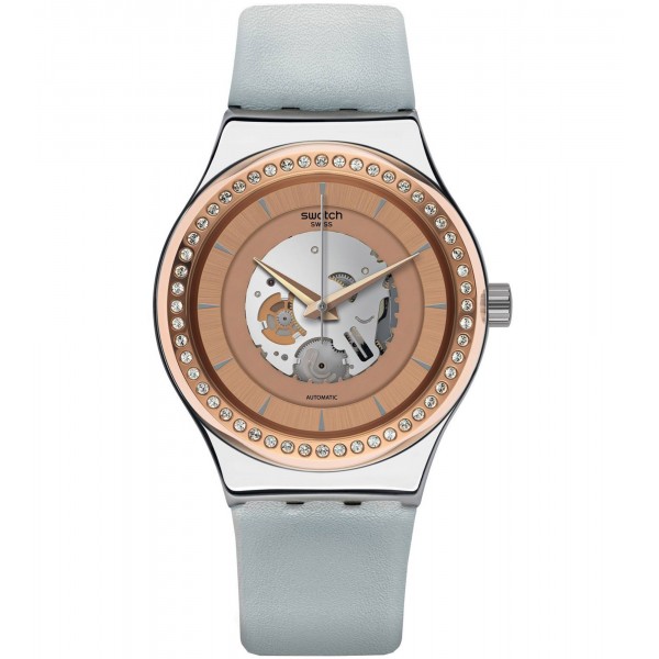 SWATCH Sistem Polaire YIS415 Crystals Automatic Grey Leather Strap