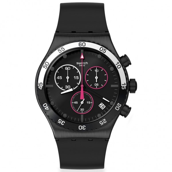 SWATCH Magenta At Night Back YVB413 Chrono Black Rubber Strap