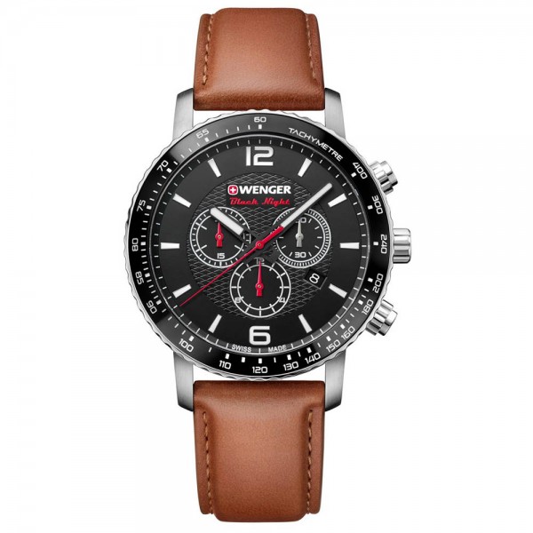 WENGER Roadster Black Night Chrono 01.1843.104 Brown Leather Strap