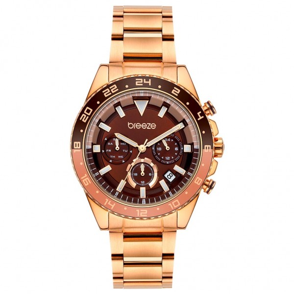 BREEZE Defacto 212331.6 Dual Time Rose Gold Stainless Steel Bracelet