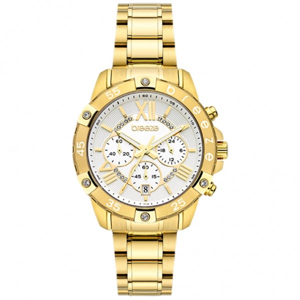 BREEZE Spectacolo 212441.1 Crystals Chrono Gold Stainless Steel Bracelet