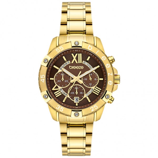 BREEZE Spectacolo 212441.8 Crystals Chrono Gold Stainless Steel Bracelet