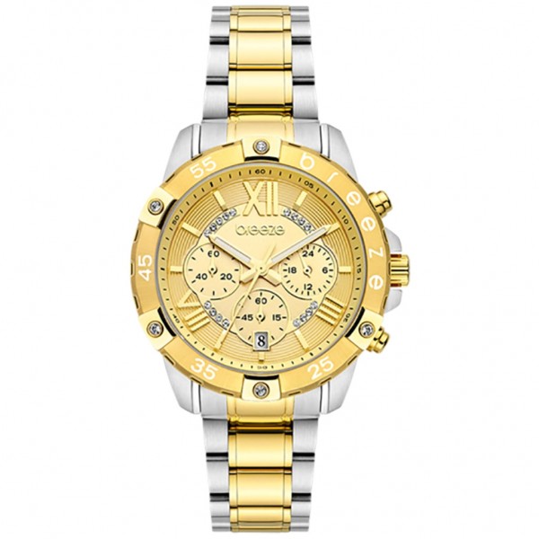 BREEZE Spectacolo 712441.2 Crystals Chrono Two Tone Stainless Steel Bracelet
